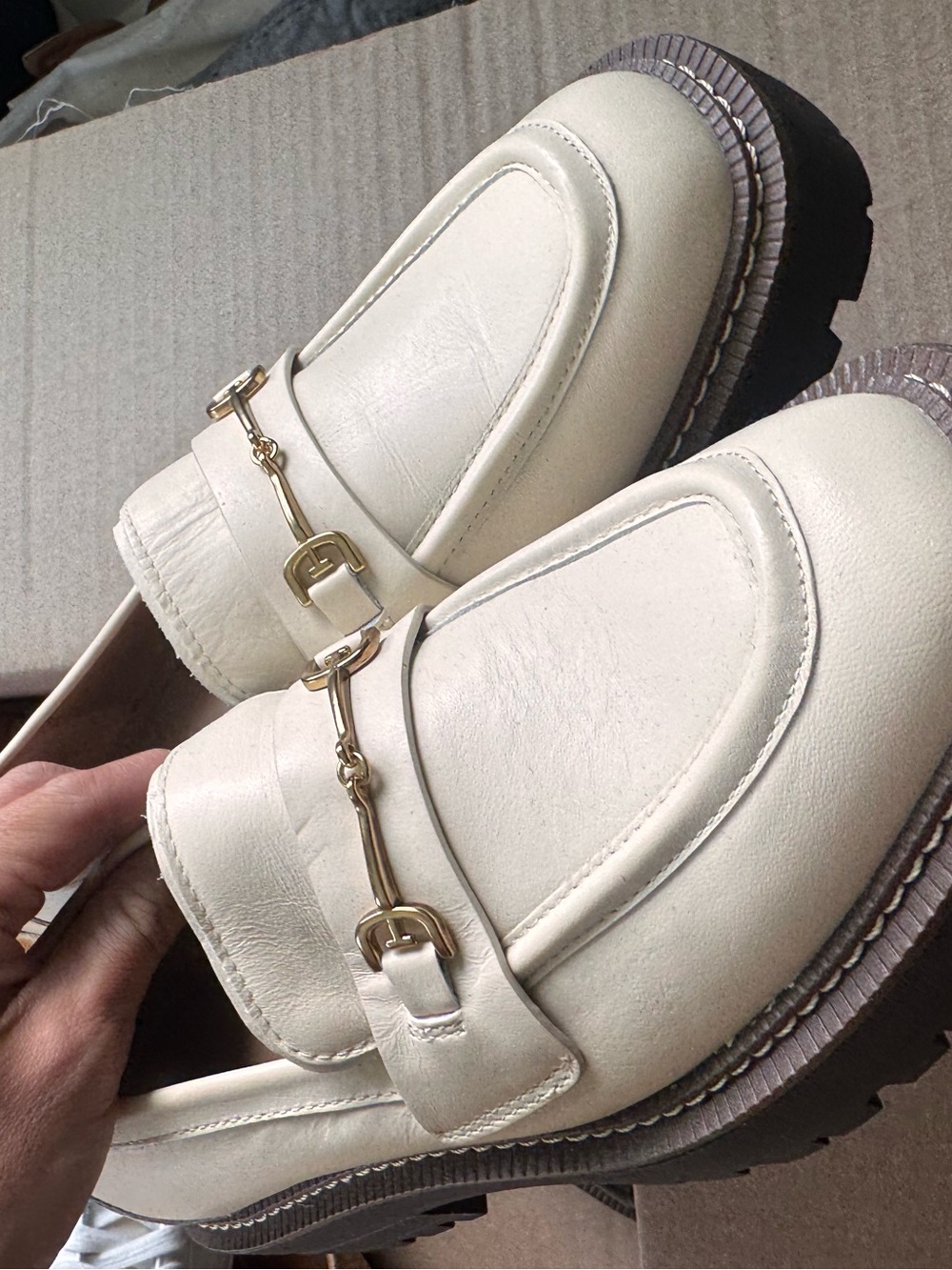 Women’s Cream Leather Loafers with Gold Bit Detail laurs